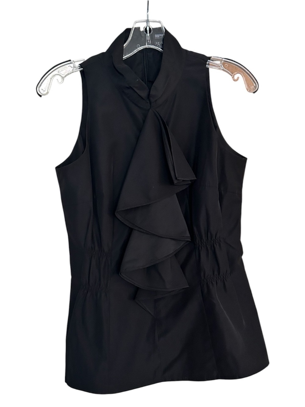 Esprit Black Sleeveless Ruffle-Neck Blouse